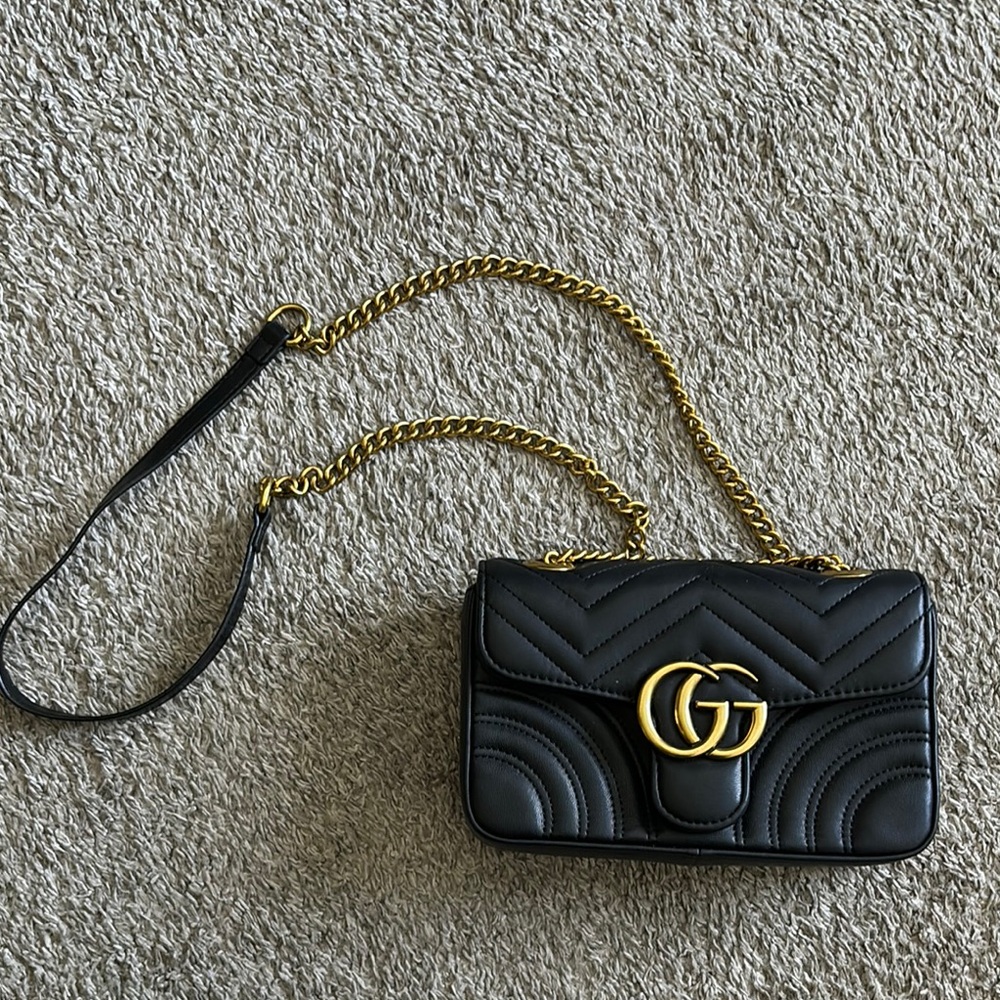 Black and Gold Crossbody Bag with Quilted Design